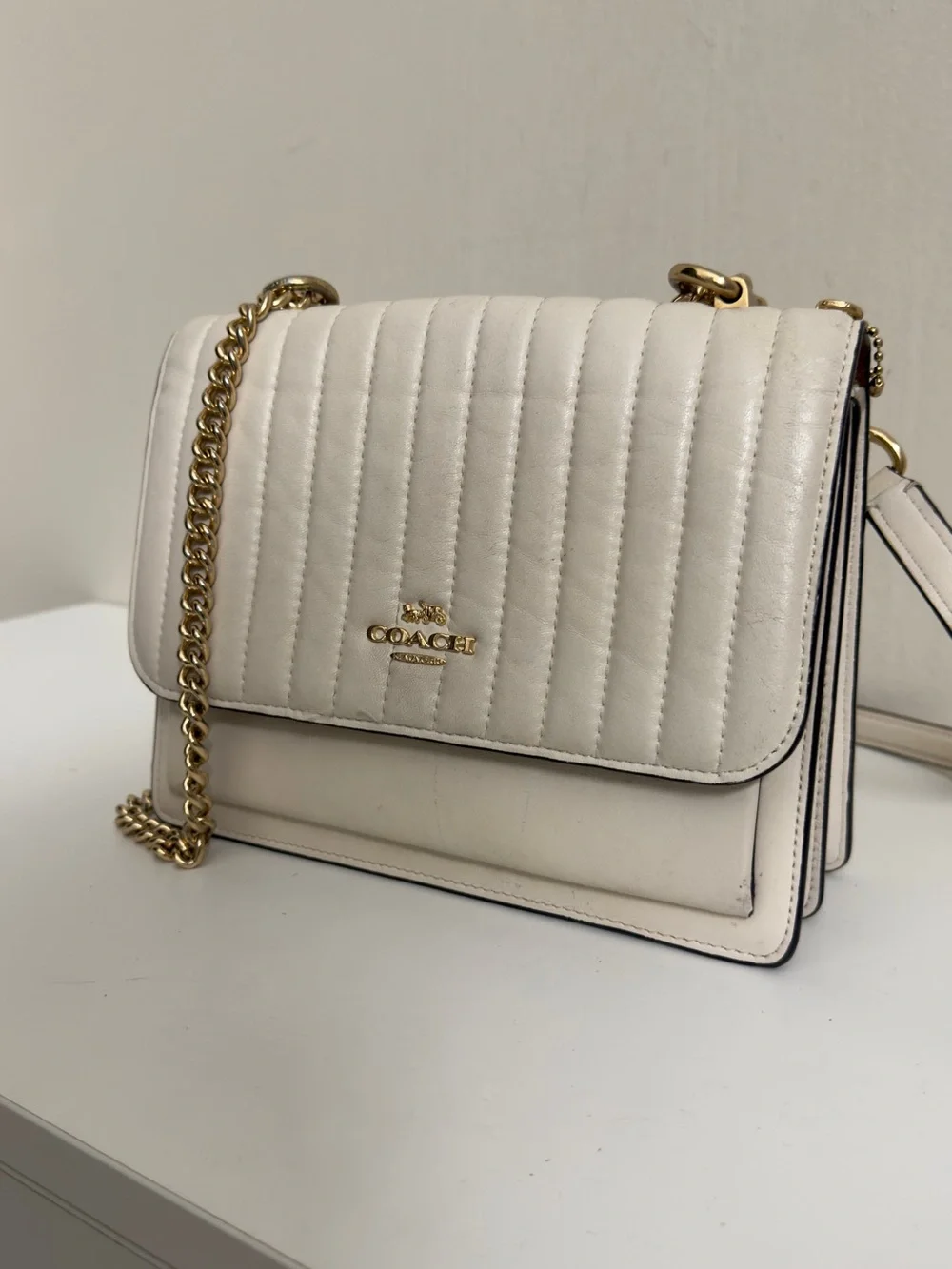 Coach White Quilted Leather Crossbody with Gold Chain